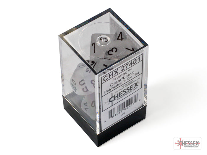 Chessex: Frosted Clear/black Polyhedral 7-Dice Set