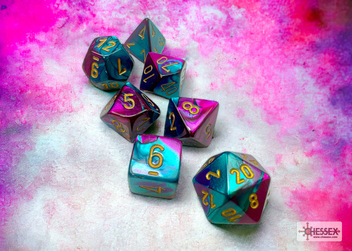 Chessex: Gemini Purple-Teal/gold Polyhedral 7-Dice Set