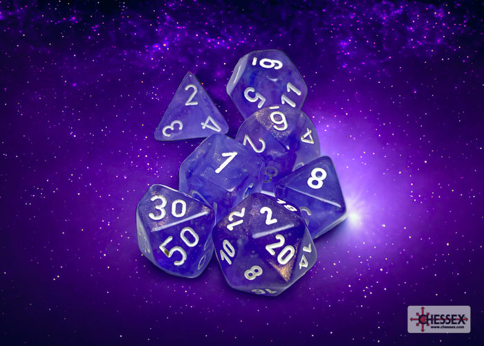 Chessex: Borealis Purple/white Luminary Polyhedral 7-Dice Set