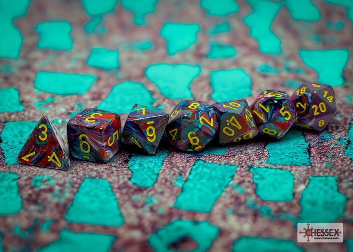 Chessex: Festive Mosaic/yellow Polyhedral 7-Dice Set