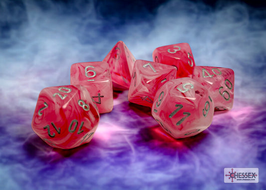 Chessex: Ghostly Glow Pink/silver Polyhedral 7-Dice Set