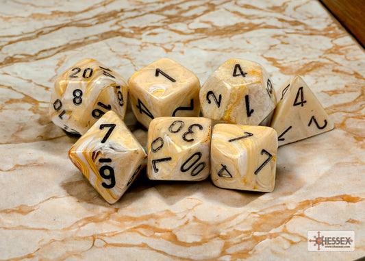 Chessex: Marble Ivory/black Polyhedral 7-Dice Set