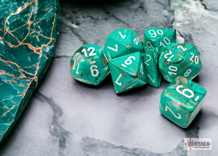 Chessex: Marble Oxi-Copper/white Polyhedral 7-Dice Set
