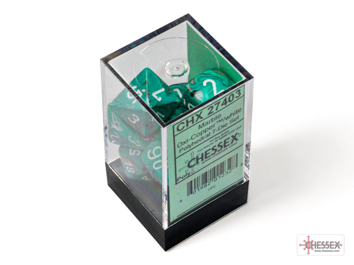 Chessex: Marble Oxi-Copper/white Polyhedral 7-Dice Set
