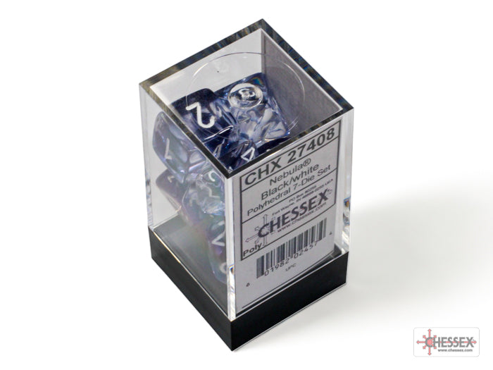 Chessex: Nebula Black/white Polyhedral 7-Dice Set