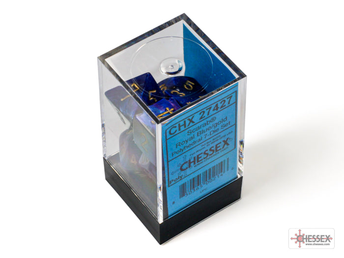 Chessex: Scarab Royal Blue/gold Polyhedral 7-Dice Set