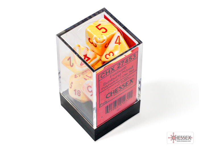 Chessex: Festive Sunburst/red Polyhedral 7-Dice Set