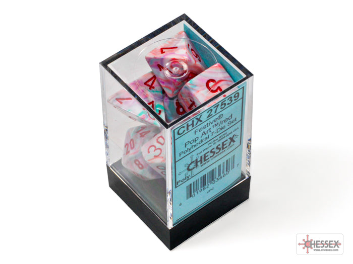 Chessex: Festive Pop Art/red Polyhedral 7-Dice Set
