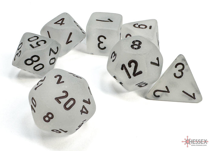 Chessex: Frosted Clear/black Polyhedral 7-Dice Set