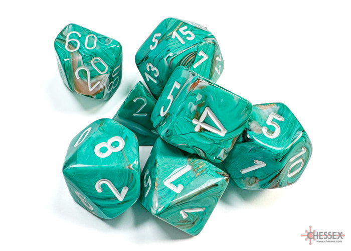 Chessex: Marble Oxi-Copper/white Polyhedral 7-Dice Set