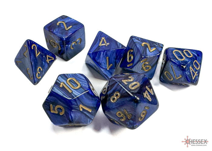 Chessex: Scarab Royal Blue/gold Polyhedral 7-Dice Set
