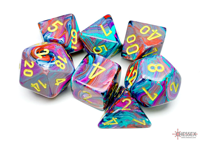 Chessex: Festive Mosaic/yellow Polyhedral 7-Dice Set