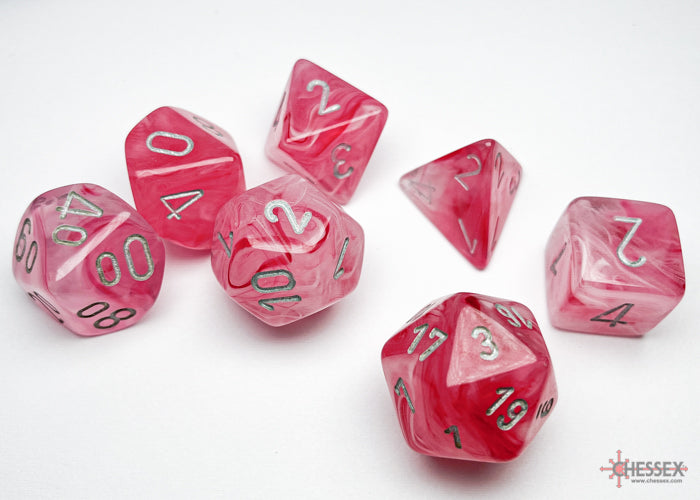 Chessex: Ghostly Glow Pink/silver Polyhedral 7-Dice Set