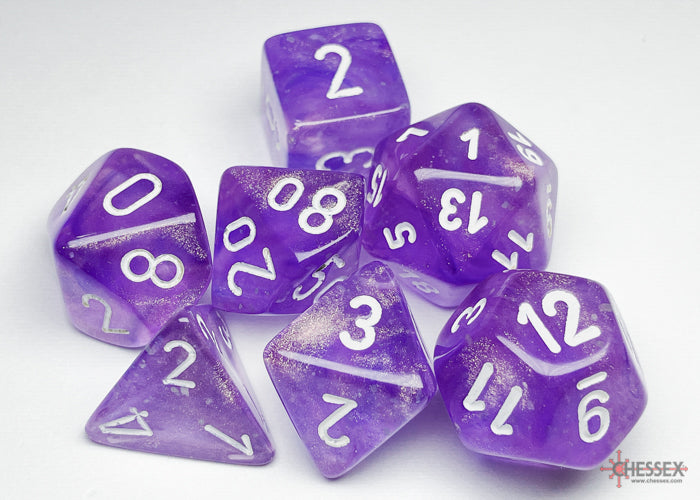 Chessex: Borealis Purple/white Luminary Polyhedral 7-Dice Set