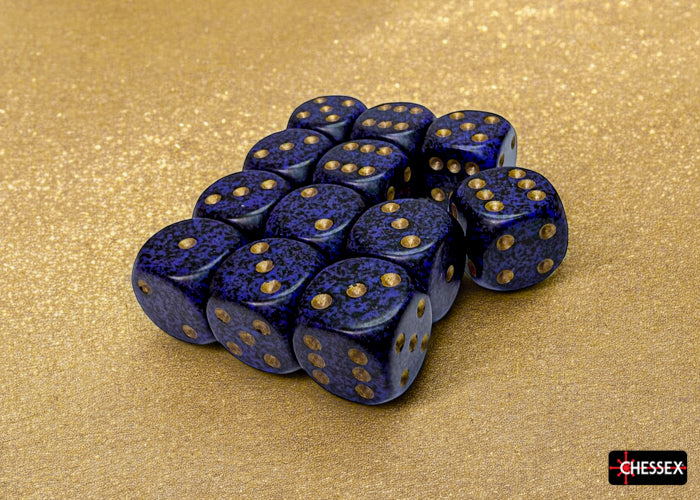 Chessex: Speckled Golden Cobalt 16mm d6 Dice Block (12 dice)