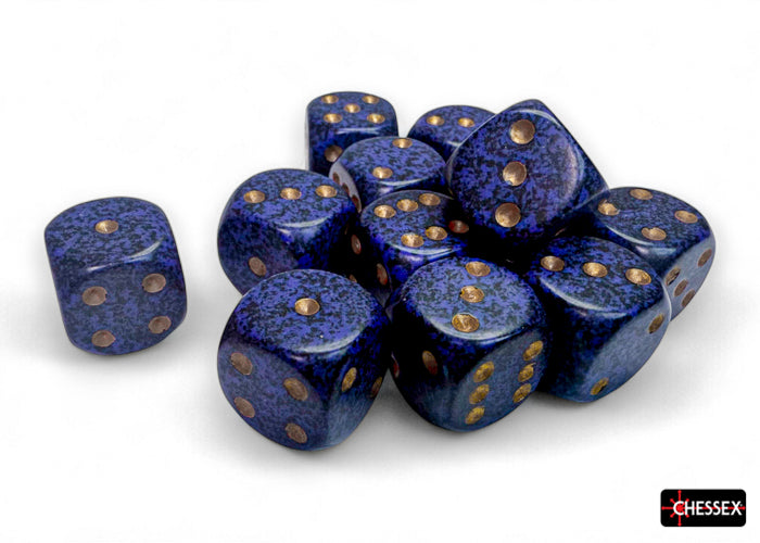 Chessex: Speckled Golden Cobalt 16mm d6 Dice Block (12 dice)