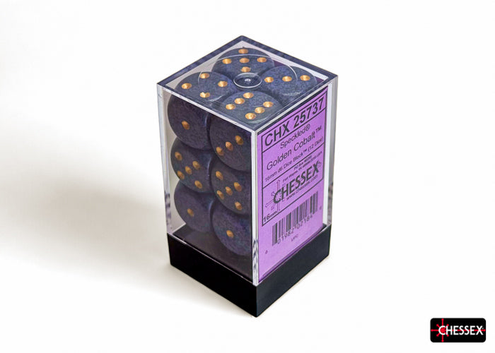 Chessex: Speckled Golden Cobalt 16mm d6 Dice Block (12 dice)