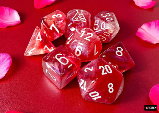 Chessex: Borealis Passion/white Luminary Polyhedral 7-Dice Set (with bonus die)