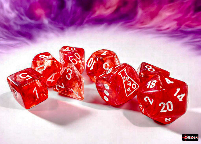 Chessex: Borealis Passion/white Luminary Polyhedral 7-Dice Set (with bonus die)