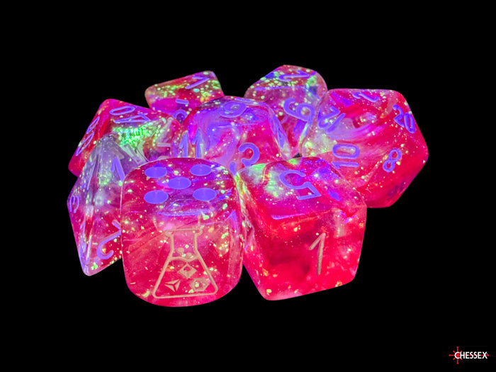 Chessex: Borealis Passion/white Luminary Polyhedral 7-Dice Set (with bonus die)