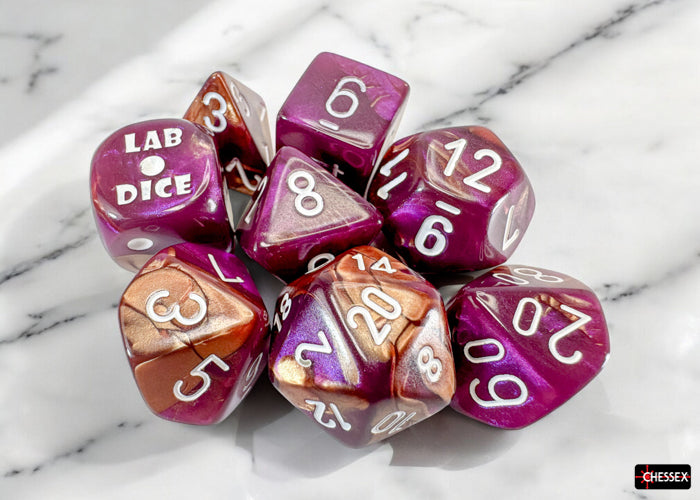 Chessex: Gemini Copper-Purple/white Polyhedral 7-Dice Set (with bonus die)