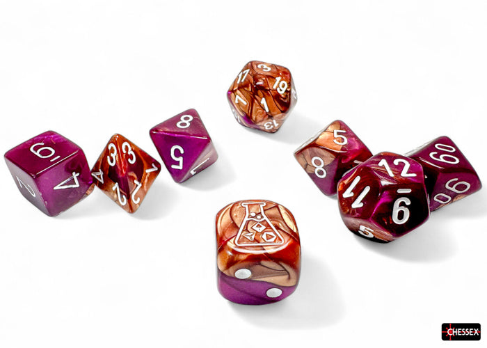 Chessex: Gemini Copper-Purple/white Polyhedral 7-Dice Set (with bonus die)