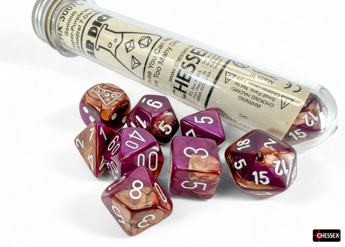 Chessex: Gemini Copper-Purple/white Polyhedral 7-Dice Set (with bonus die)