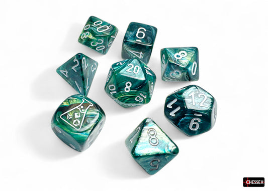 Chessex: Lustrous Neptune/grey Polyhedral 7-Dice Set (with bonus die)