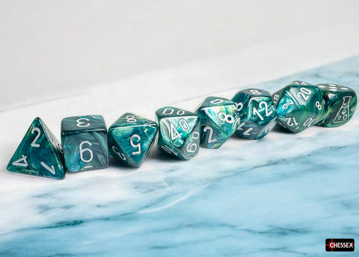 Chessex: Lustrous Neptune/grey Polyhedral 7-Dice Set (with bonus die)