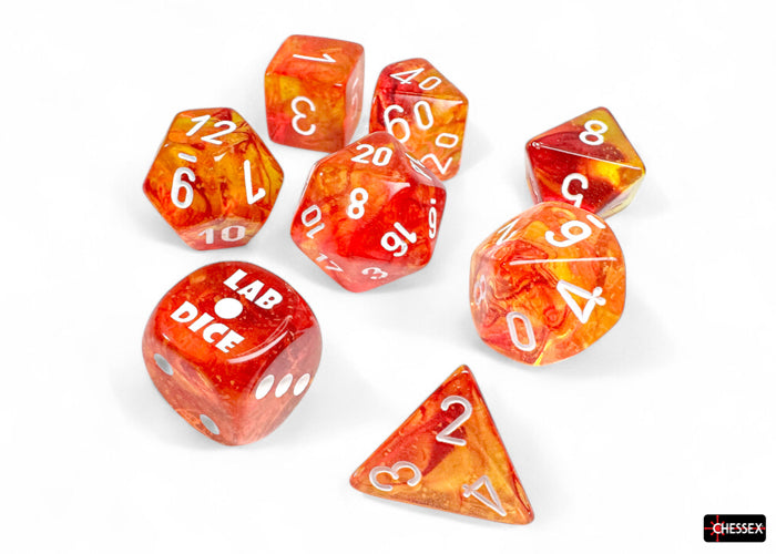 Chessex: Nebula Molten/white Luminary™ Polyhedral 7-Dice Set (with bonus die)