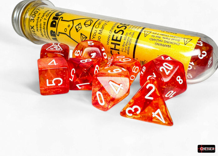 Chessex: Nebula Molten/white Luminary™ Polyhedral 7-Dice Set (with bonus die)