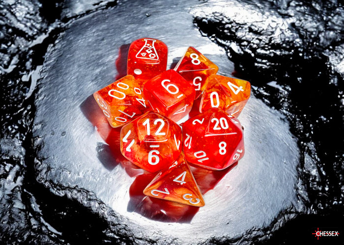 Chessex: Nebula Molten/white Luminary™ Polyhedral 7-Dice Set (with bonus die)